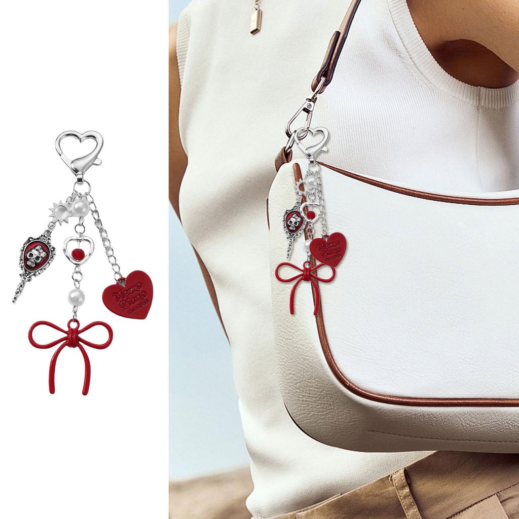 Stylish Skull Bows Keychain Bag Charm Sweet Edgy Design Metal Bag Accessory For Backpack Purse Gift
