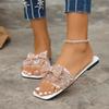 Rhinestone Bow Slippers for Women, Summer Fashion Block Heel Low Heel Dress Casual Sandals