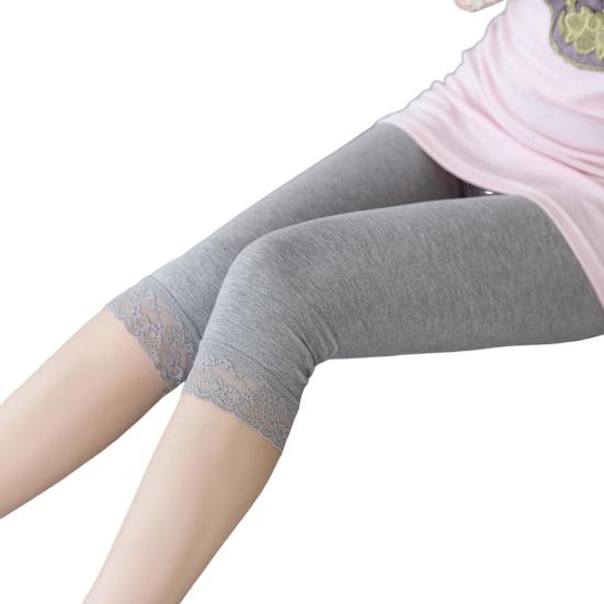 Women Yoga Pants Lace Trim Solid Color High Waisted Cropped Pants Elastic Breathable Leggings Sports Fitness Gym Leggings