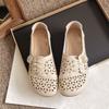 New Style Beige Loafer Shoes for Women 2024 Summer Flower Hollow Out Flats Retro Brown Summer Leather Sneakers