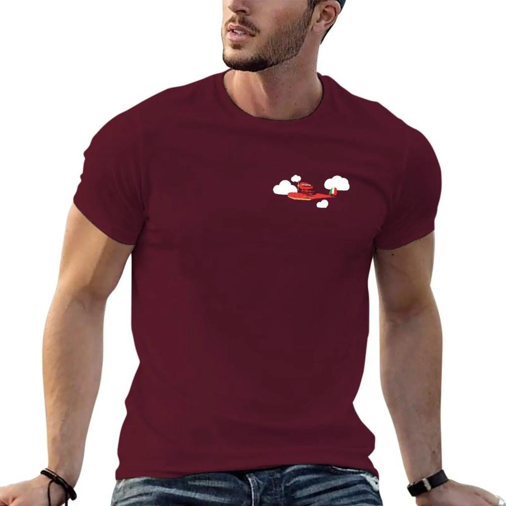 Crimson Pig Red Plane T-Shirt Plain Summer Top Custom Shirt Shirts Graphic Men Clothing