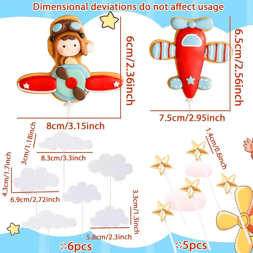 13PCS Airplane Cake Topper for Time Flies 1st, Airplane Themed Decorations for Birthday Baby Shower