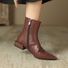 Cow Leather Winter Pointed Toe Thick Low Heels Chelsea Boots Women Zipper Big Size 43 Retro Concise Style Ankle Boots