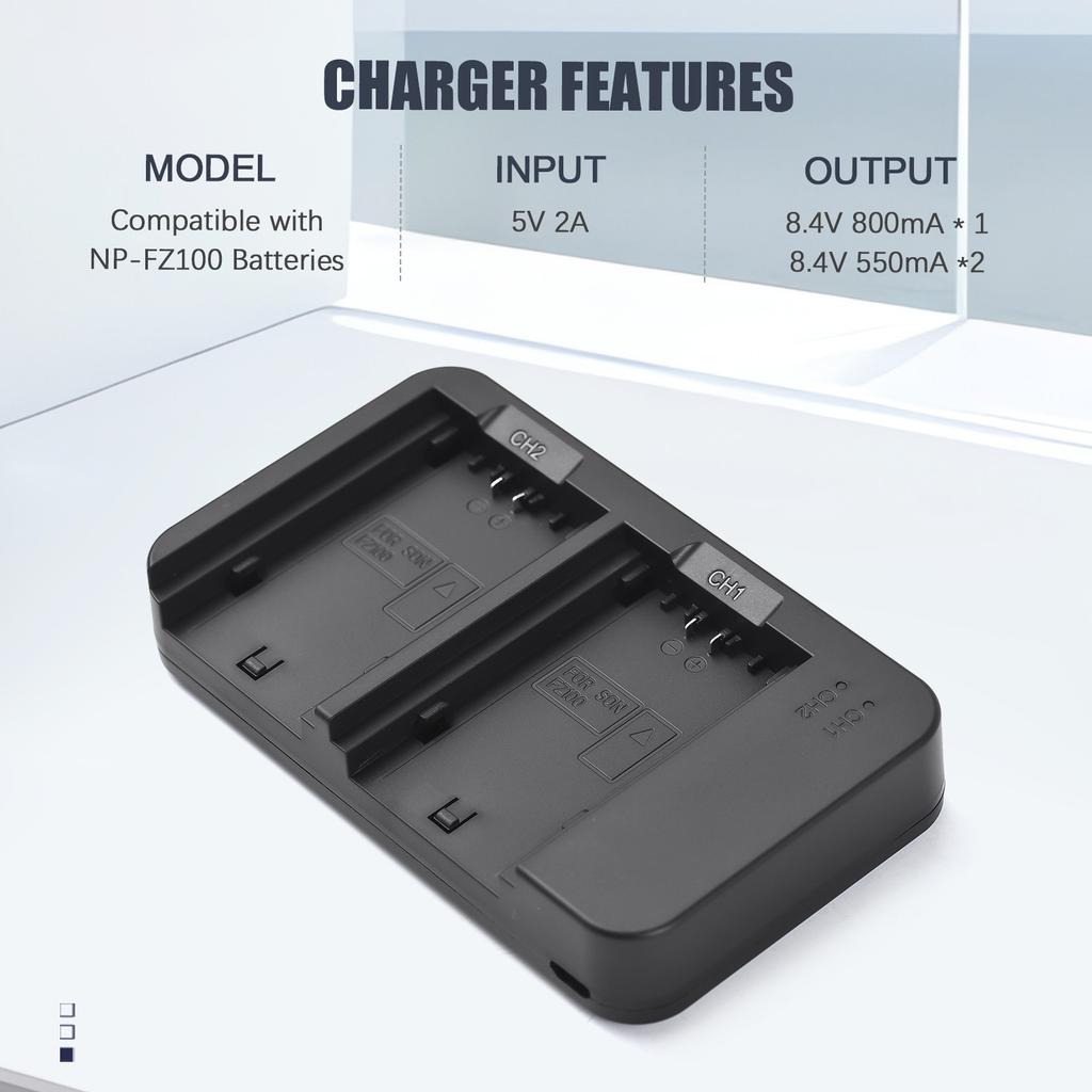 Camera NP-FZ100 Battery & Charger Kit with 2-slot Battery Charger + 2pcs NP-FZ100 Batteries 7.2V