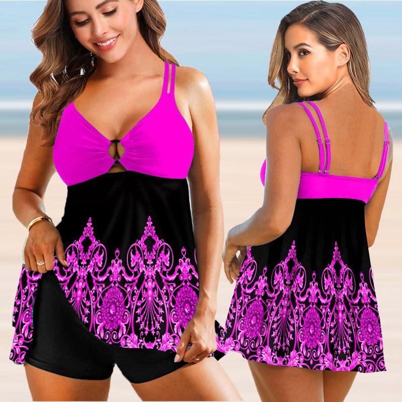 Women Two Pieces Print Tankini 2022 Sexy Bikini Swimdress Set Swimsuit Swimwear Bathing Sui Plus Size Plus Size Beachwear
