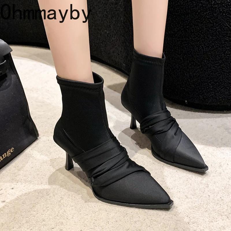 Fashion 2024 New Autumn Winter Women Ankle Boots Fashion Slip On Shoes Thin High Heel Women's Morder Short Booties