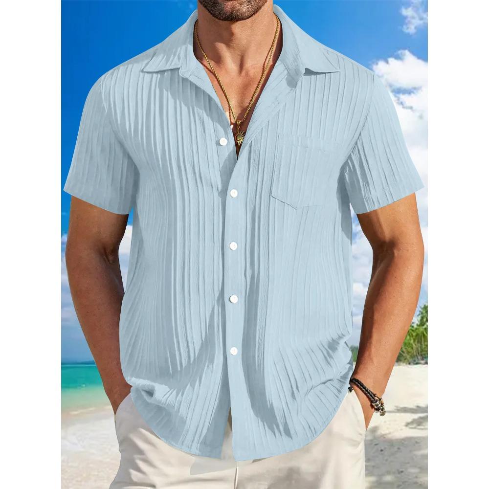 Summer Men's Striped Color Blocked Casual Short Sleeved Shirt