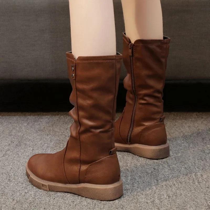 Women Thigh High Boots Women Modern Boots Zippers Outdoor Female Casual Platform Shoes Ladies Leather Long Boots