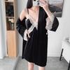 New Autumn Velvet 3PCS Pajamas Set Sleepwear Sexy Lace Trim Bath Robe Nightgown Loose Casual Velour Home Clothes Loungewear