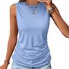Women's Knitted Plus Size Sleeveless Round Neck Tank Top - Slim Fit with Side Pleats