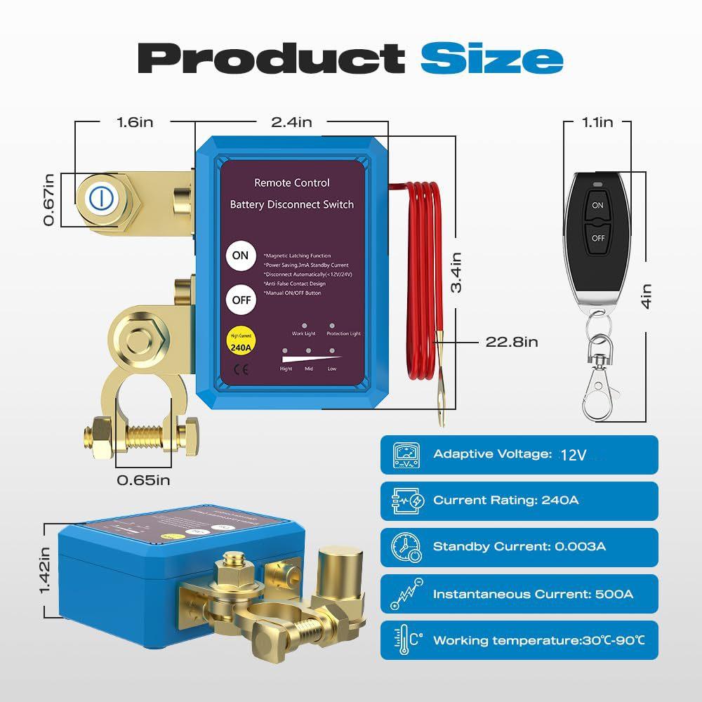 12v 240A Car Battery Disconnect Switch Automatic Cut Off Wireless Remote Control