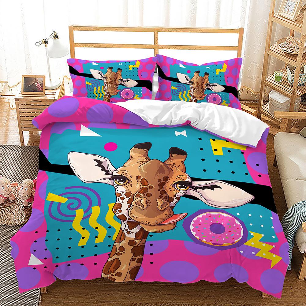 Home Bedding Single Double Bed Full Size Deer Print Pillowcase and Quilt Cover Bedding Home Decoration Bedding Large Bed Quilt Cover Full Size