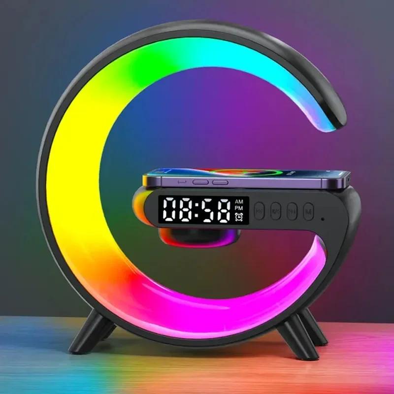 Multifunction Wireless Charger Stand Pad with RGB Light Alarm Clock Speaker - Fast Charging Dock Station for iPhone