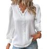 Long Sleeve V-Neck Fine Elegant Woman Shirts Lace Spliced Hollow Office Lady Blouses Youthful Fashion Loose Streetwear Tops