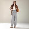 Women's Light Grey High-Waist Wide Leg Wool Pants - Casual Autumn Floor-Length Straight Sport Trousers
