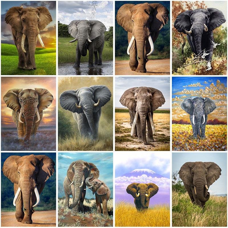 DIY Elephant 5D Diamond Painting Full Round Drill Animal Diamond Embroidery Cross Stitch Mosaic Kits Wall Art Gift Home Decor