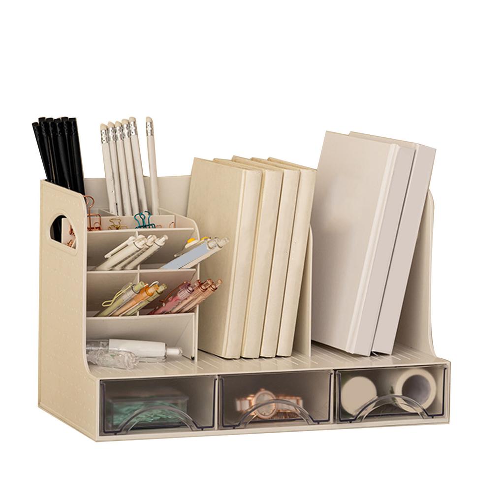 Desktop Bookshelf Multifunctional Dust Proof Space Saving Plastic with Drawer Desktop Book