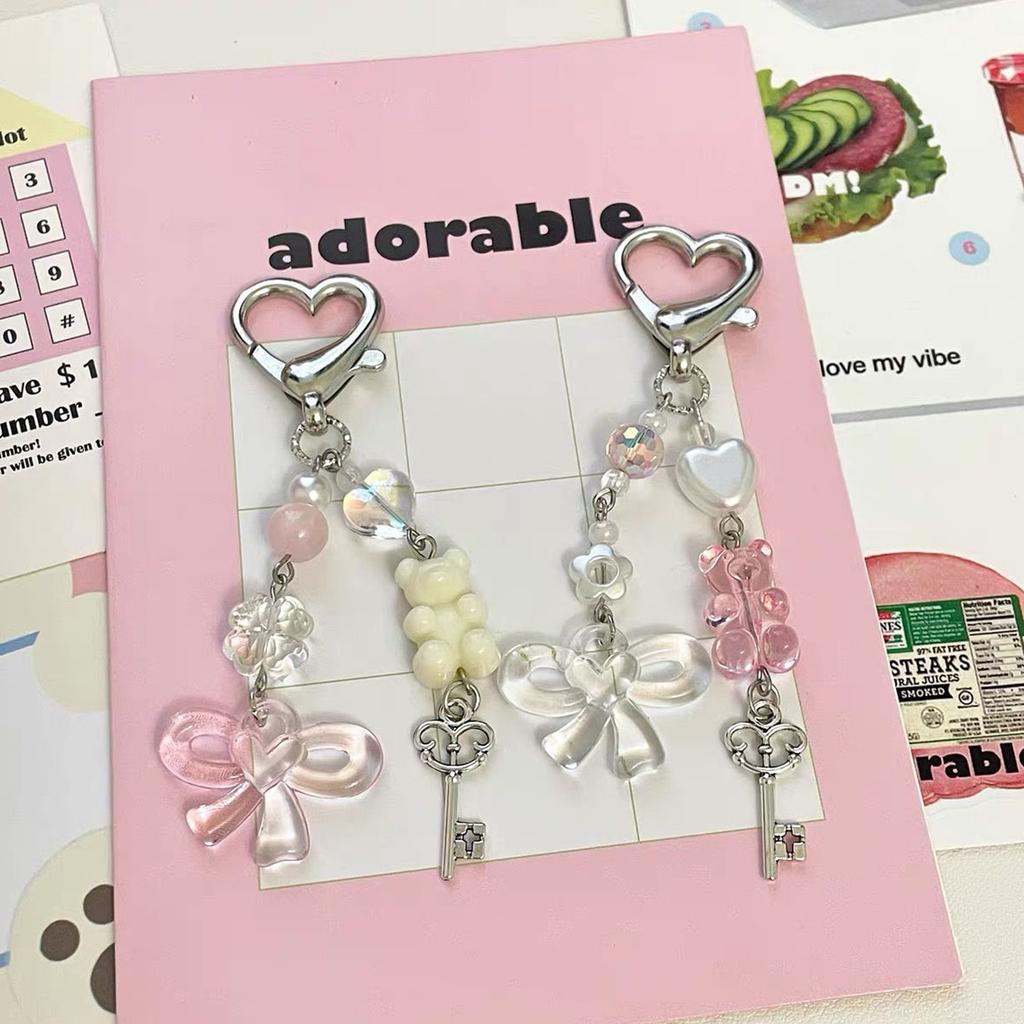 Cute Bear Heart Bowknot Keychain Pendant Bag Phone Pendant Women Backpack Handbag Charm Lovely Hanging Decoration
