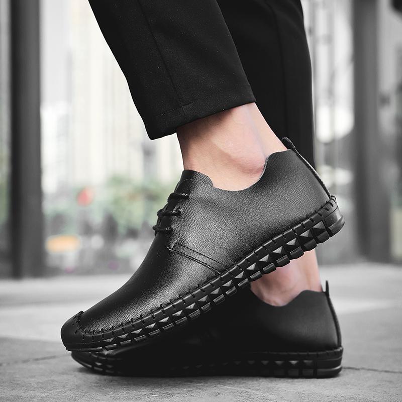 Men's Handmade Sewn Leather Shoes Comfortable Anti Slip Flat Bottom Daily Office Outdoor Leisure Walking Breathable Men's Shoes