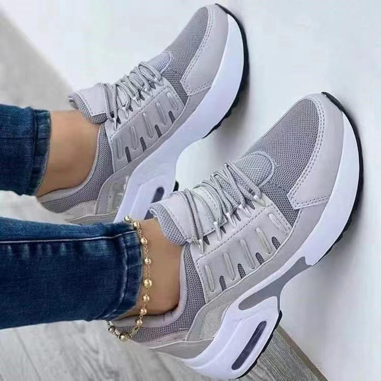 2024Ladies Sneakers Lace Up Wedge Heel Vulcanized Shoes Thick Sole Air Cushion Casual Shoes Large Size Women's Shoes