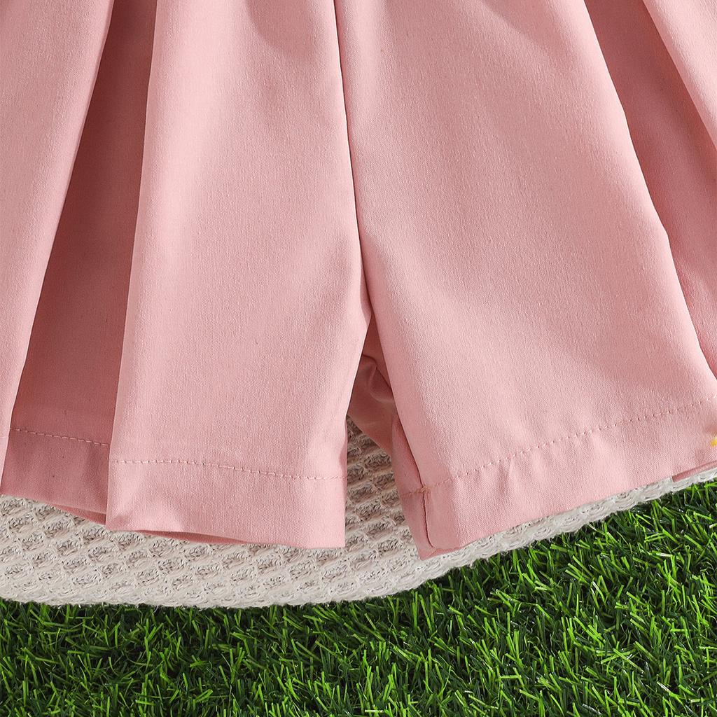 Girls Cute Fashion Suspenders Solid Color Shorts Set 2025 Summer Kids Casual Sports Set