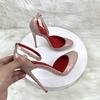 White Patent Leather Women Ankle Strap Stiletto Pumps Round HeadToe Sexy High Heel Shoes 10cm 12cm Customize 33-46 Zapatos Mujer