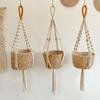Handmade Cotton Rope Hanger Flower Pot Gardening Tassel Hanging Basket Tray Plant Hanger Outdoor