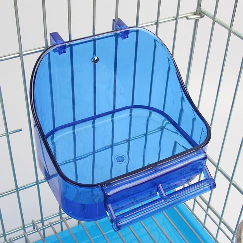 Transparent Bird Food Tray Bath Box Parakeet Caged Bird Bathing Tub with Standing Perch for Small Birds Canary Budgies Parrots