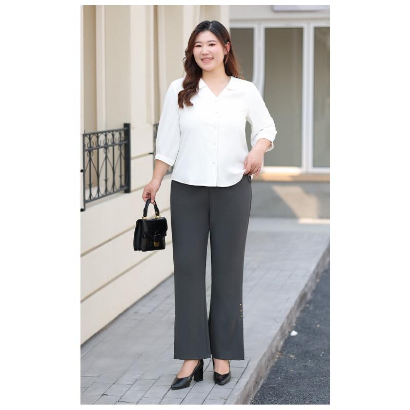 Slightly Flared Pants Loose and Tight Waist Plus-size Women's Wear High-waisted Casual Pants Elegant Spring Wear