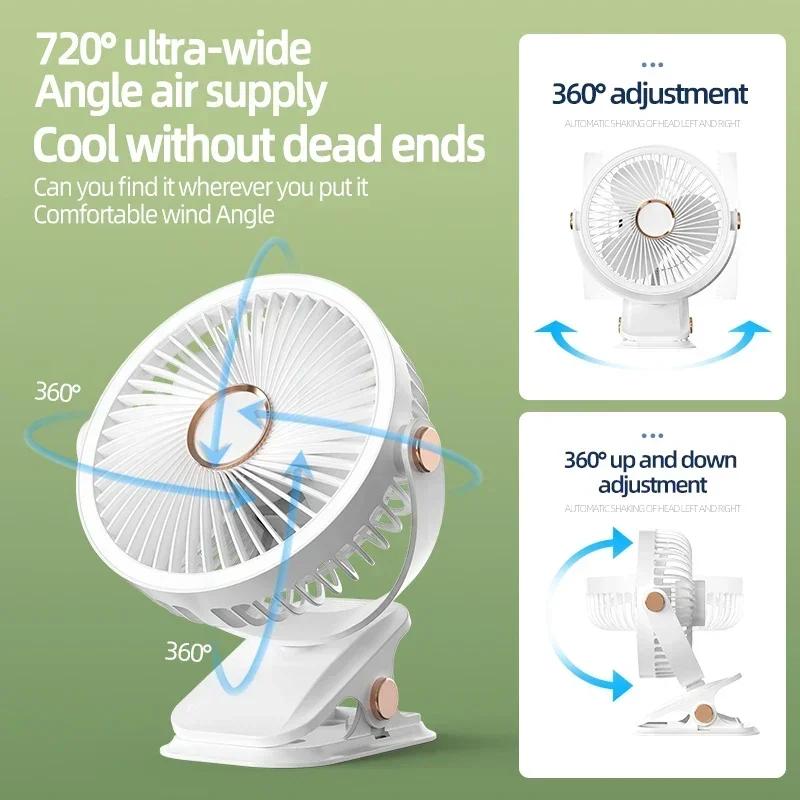 Portable Camping Fan Rechargeable Desktop Portable Air Circulator Wireless Ceiling Electric Fan with LED Light Clip-on Fan