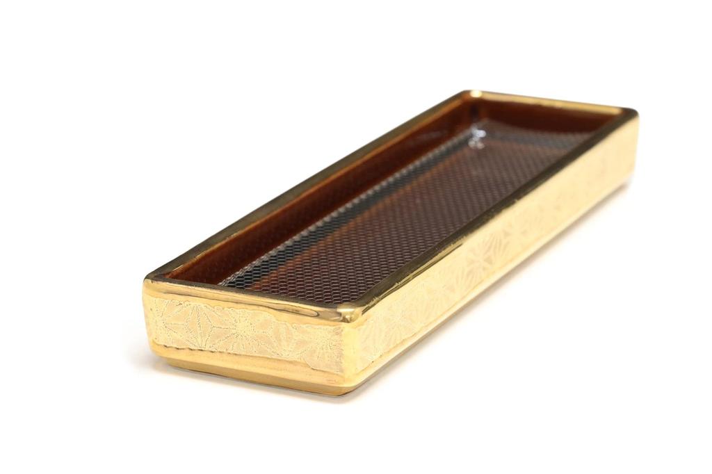 Yamako Incense Horizontal Incense For Buddhist Gold Hemp Made In Stainless Steel Net Width Holder, Holder, Altars, Leaf, Japan, Ceramic, Included,