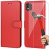Protective Case - E.F.CONNECTION - Redmi 9C - Red - Pack of 2 Tempered Glass - Wallet