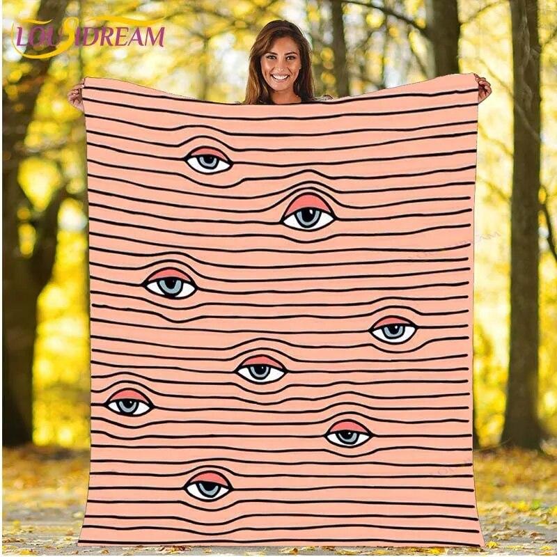 Evil Eye Blanket Turkish Nazar Spiritual Art Blanket Vintage Mid Century Flannel Blanket Sofa Chair Throw Blanket Travel Blanket