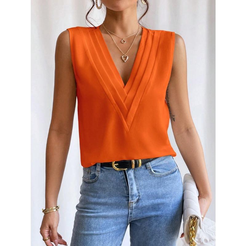 Women's Vest Summer Multi-Layered V-Neck Solid Colour Vest Women's Sleeveless Tops