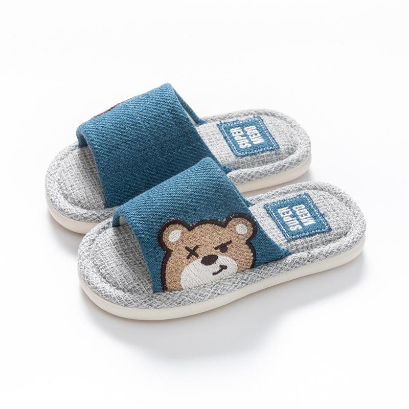 "Adorable Summer Bunny & Bear Kids' Indoor Linen Slippers for Boys and Girls"