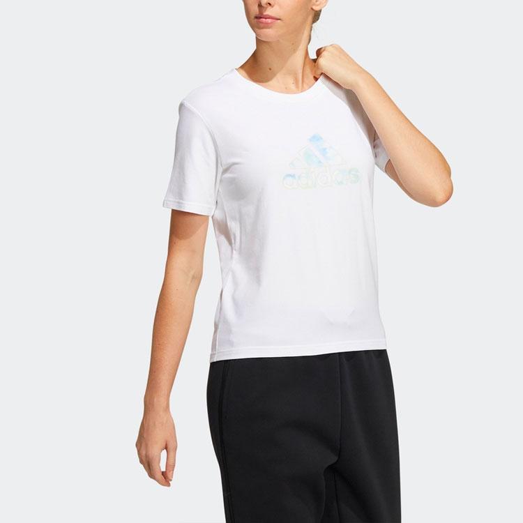 Adidas Solid Color Logo Crew Neck Short Sleeve T-Shirt Women Tops White HF2482