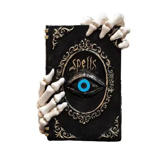 Yousheng Halloween Resin Book Sculpture Ghost Hunter Hand Statue Decorative Figurine Spooky Devil Eye Collectible Tabletop Ornament