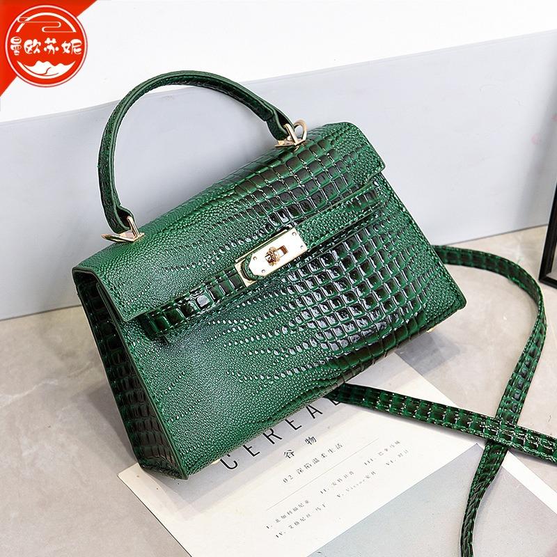 Suni Light Luxury Cow Oil Fruit Green Crocodile Pattern Advanced Sense Small Female Bag 2023 New Handheld One Shoulder Crossbody Bag