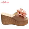 Fashion Aphixta 9cm Heels Slides Pearl Crystals Appliques Shoes Woman Slippers Flip Flops Wedge Heel Platform Woman Beach Zapatos Mujer