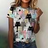 Summer Round Neck 3D Cat Print Top Fashionable Casual Short Sleeved Women's T-shirts