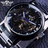 Winner New Top Men's Watch Black Skeleton Steel Band Men's Automatic Mechanical Watch Men's Blue Needle Automatic Mechanical Watch