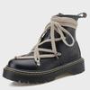 Women's High-Top Cross-Strap Leather Boots with Side Zippers and Height-Enhancing Round Toes