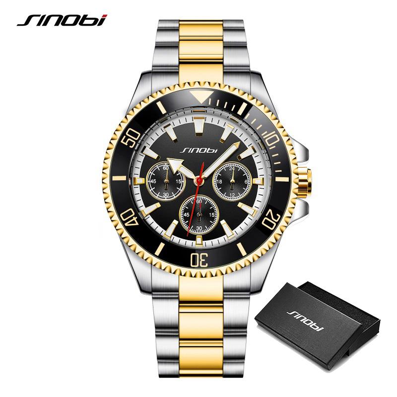 SINOBI Top Luxury Brand Men's Watches Original Fashion Mans Quartz Wristwatches Stainless Steel Male Gifts Clock