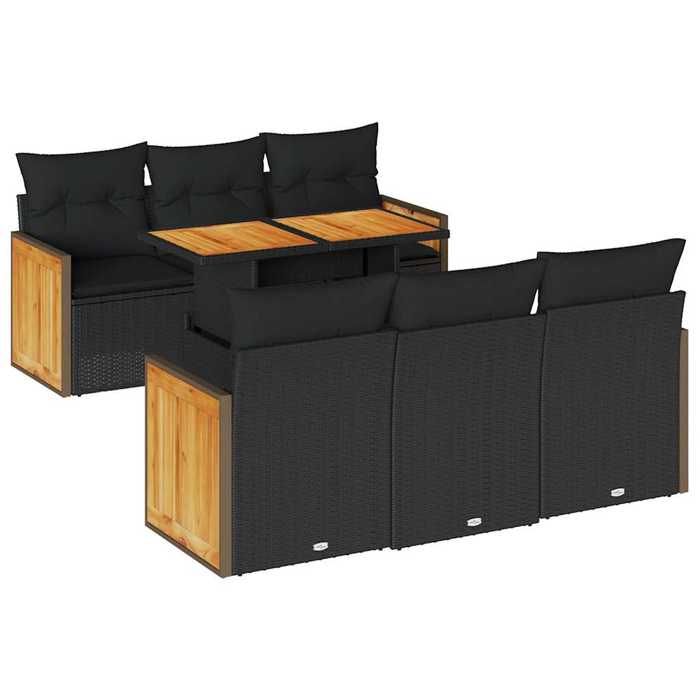VidaXL Garden Lounge Set with Cushions 7 Pcs Black Braided Resin Acacia 3327667