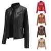 Women's Slim Leather Stand-Up Collar Zipper Stitching Solid Color Jacket