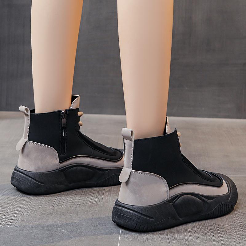 TUINANLE Women High Tops Shoes Spring Zipper Casual Anti Slip Flat Sneakers Girl's Ankle Boots