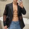 Men Lapel Long Sleeve Hollow Out Patchwork Blazer See Through Casual Party Coats
