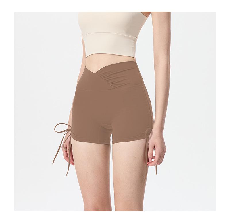 Women's High Waist Tummy Control Yoga Shorts with Side Drawstring - Quick-Drying, Peach Lift for Running, Cycling, and Fitness.