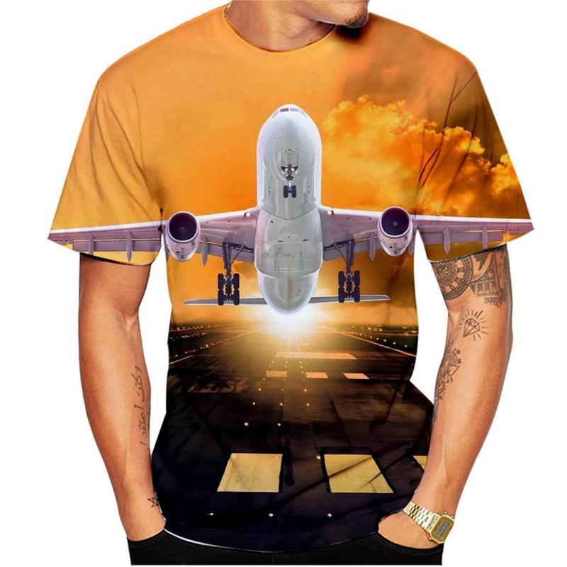Large Passenger Plane 3d Printed T-Shirts Funny Cool Casual Harajuku Street Outdoor Scene Short Sleeves O-neck Men's T-shirts