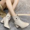 Soft Leather New High-heeled Booties Women's Autumn and Winter New Bright Leather Square Toe Block Heel Boots